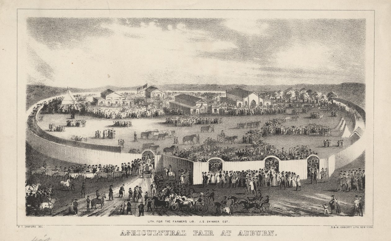 Feira Agrícola em Auburn, litho por G. und W. Endicott, 1844 de George T. Sanford