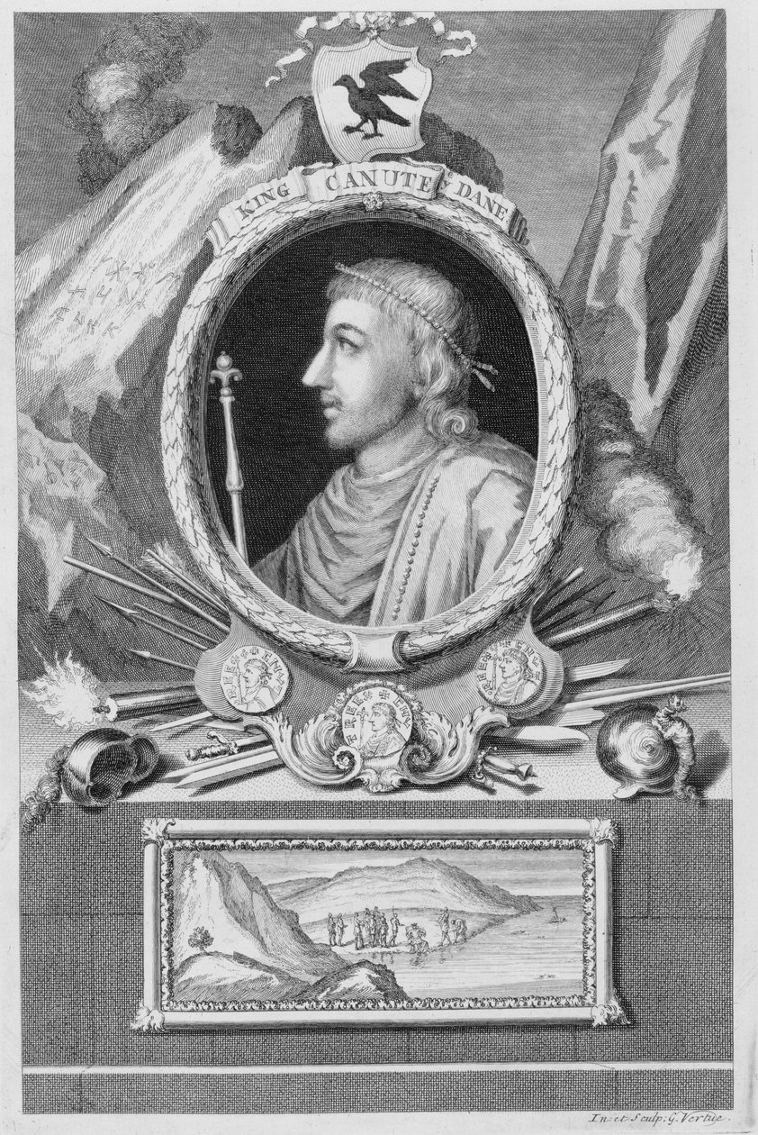 Canuto o Grande (d.1035) Rei da Inglaterra, Dinamarca e Noruega, gravado pelo artista de George Vertue