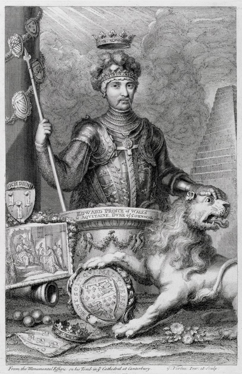 Edward O Príncipe Negro (1330-76) após a efígie monumental na Catedral de Canterbury, gravada pelo artista de George Vertue