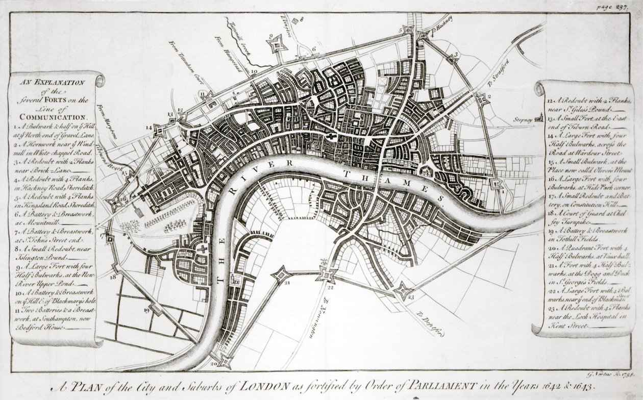 Fortificações de Londres em 1642 e 1643, 1738 de George Vertue