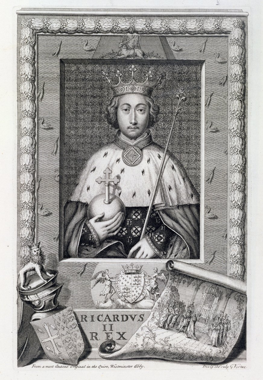 Richard II (1367-1400) Rei da Inglaterra 1377-99, depois de uma pintura na Abadia de Westminster, gravada pelo artista de George Vertue