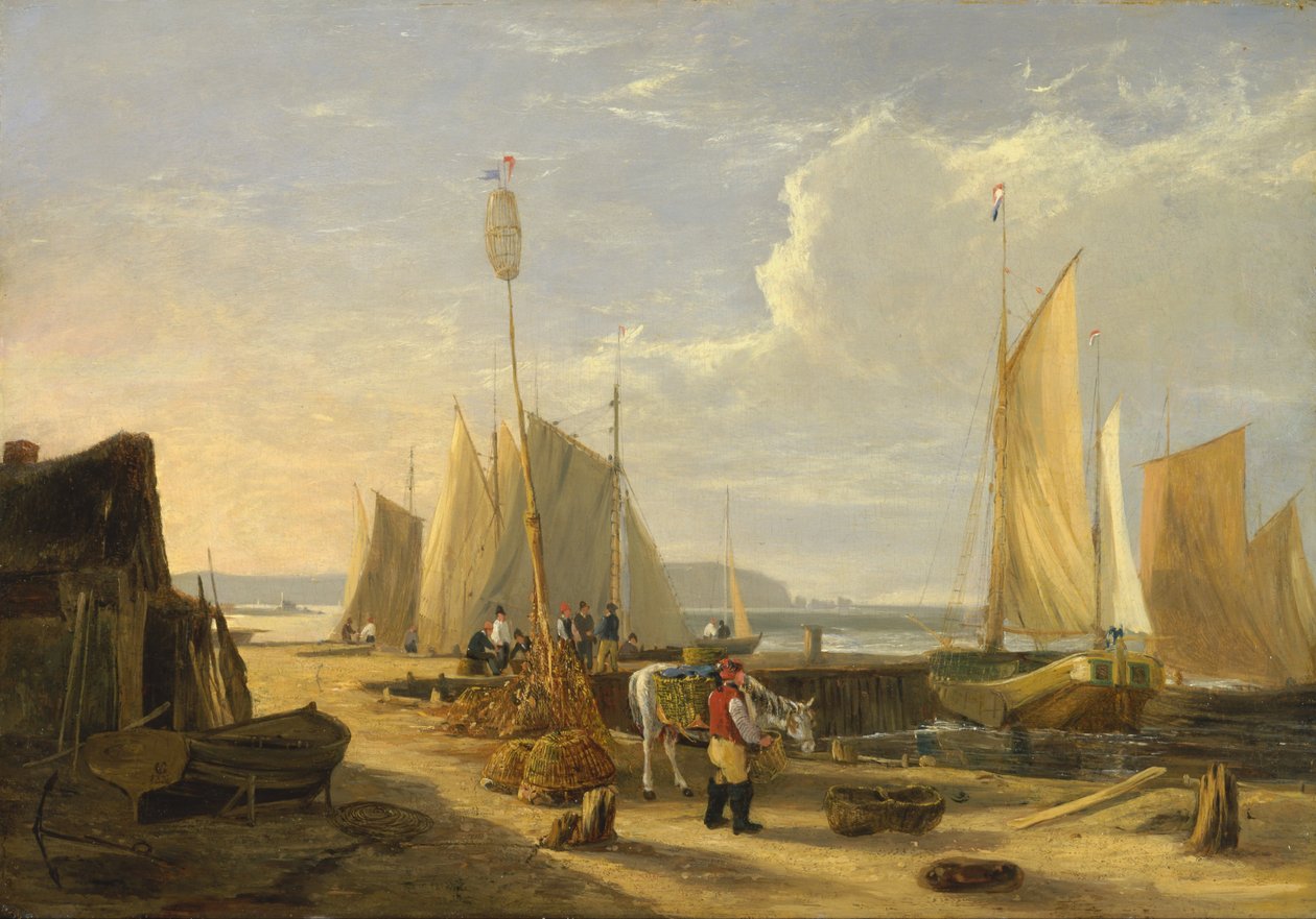 Uma cena do porto na ilha de Wight, olhando para as agulhas de George Vincent