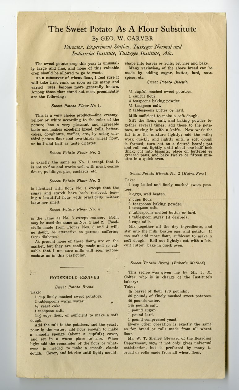 A batata doce como substituto de farinha, c.1915 de George Washington Carver