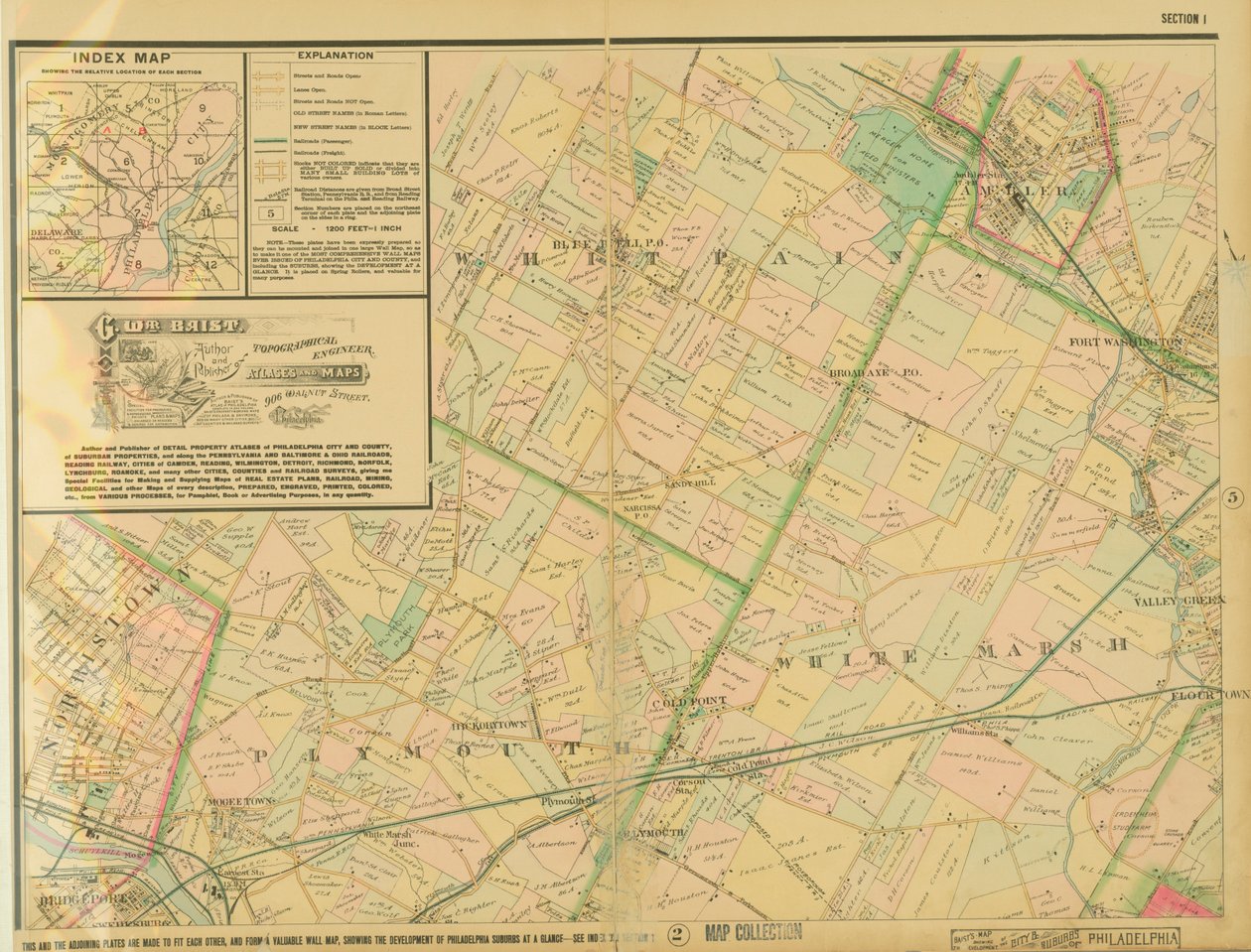 Baists Mapa mostrando o desenvolvimento da cidade e subúrbios da Filadélfia, placa 1, 1897 de George William Baist