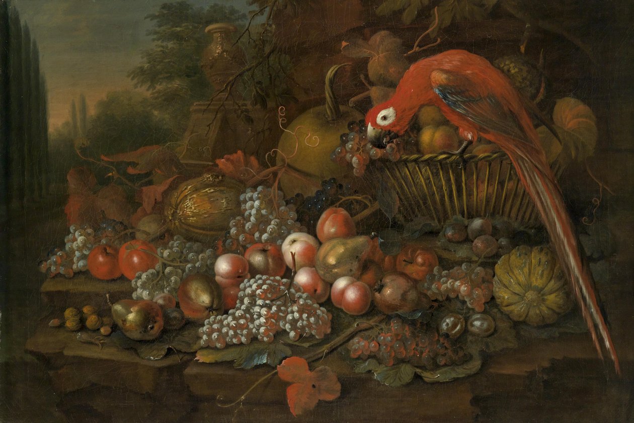 Ainda vida com frutas e um papagaio de William Sartorius