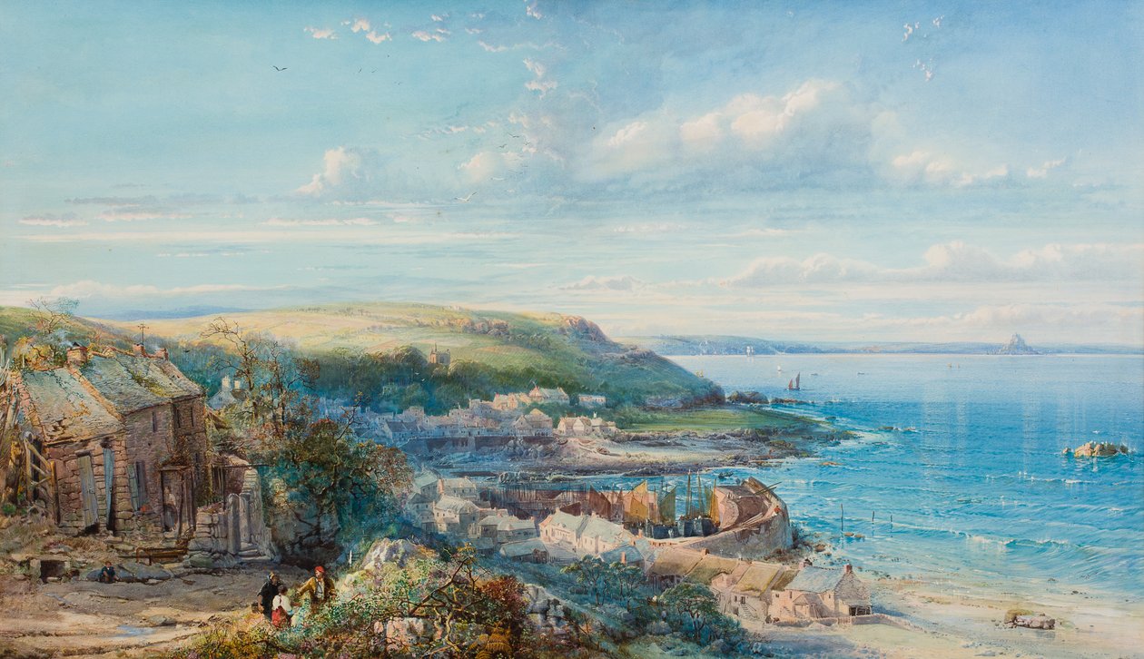 Aldeia de Pesca da Baía de Mount (Mousehole), 1860 (wc no papel) de George Wolfe