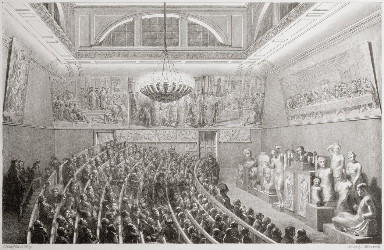 Sir Richard Westmacott (1775-1856) Apresentando uma Palestra sobre Escultura na Royal Academy of Arts, Somerset House em 1830, 1830 de George the Elder Scharf