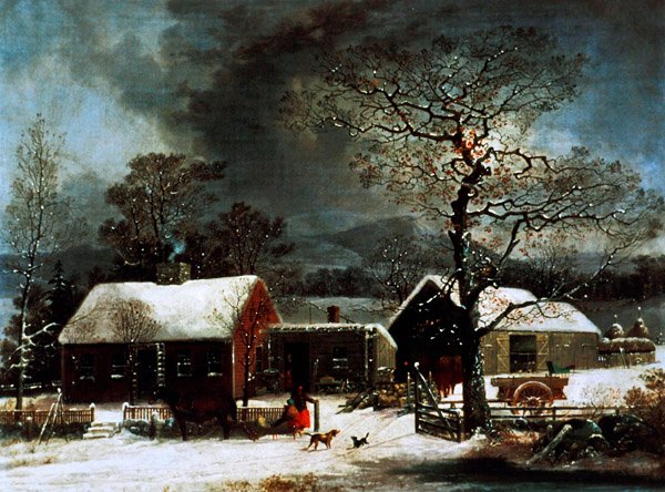 Cena de Inverno em New Haven, c.1858 (cor litho) de George (after) Durrie