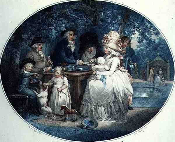 A Tea Garden, gravado por François David Soiron (b.1764), pub. por T. Gaugain de George (after) Morland