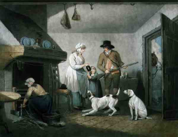 Alarme de Inocência, gravado por R. Smith, pub. H. Macklin. de George (after) Morland