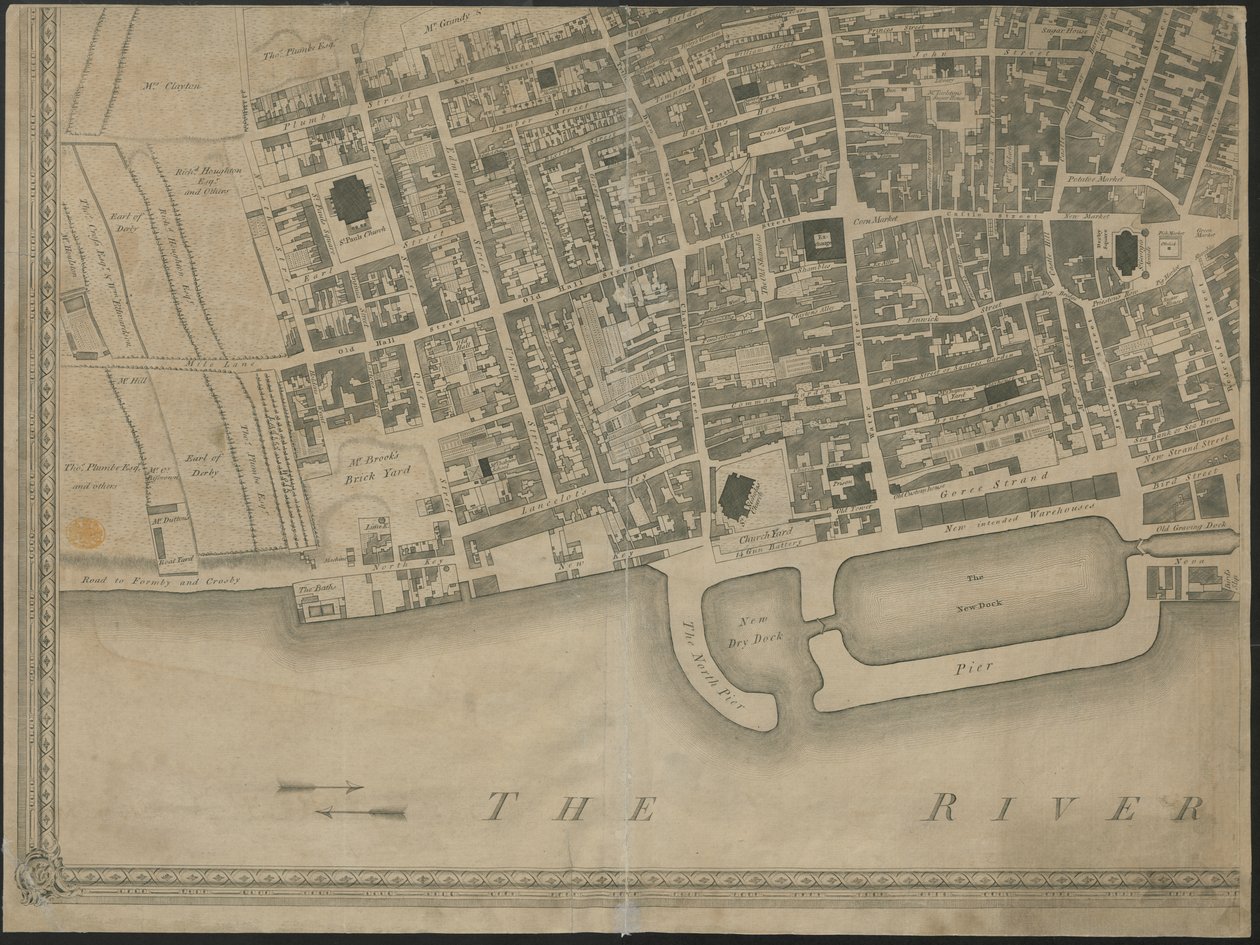 O Plano Novo e Preciso da Cidade e do Porto de Leverpool", a partir de um inquérito, gravado por Thomas Kitchin de George (after) Perry