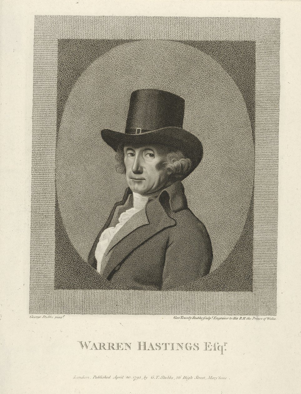 Retrato de Warren Hastings, Esq., pub. 1795 (gravura) de George (after) Stubbs