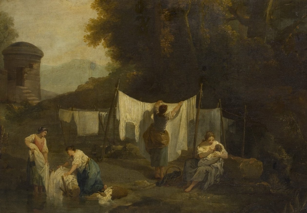 Os terrenos de branqueamento (Camponeses a lavar roupa) de George (attr.to) Romney