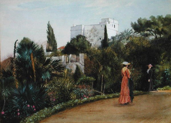 Italianate Landscape (aguarela sobre papel) de George 9th Earl of Carlisle Howard