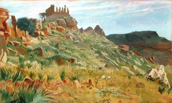 Templo de Juno Lacina, Agrigento, Sicília (óleo sobre painel) de George 9th Earl of Carlisle Howard