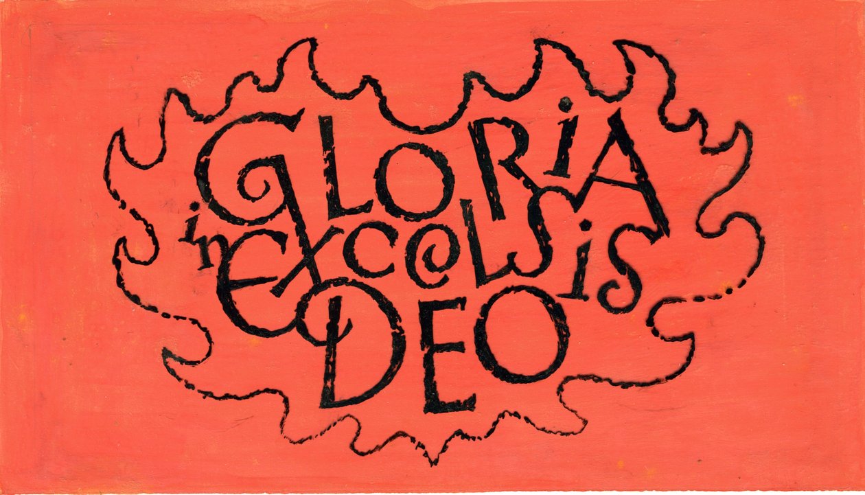 Gloria in Excelsis Deo, década de 1970 (nanquim sobre transparência sobre guache sobre papel) de George Adamson
