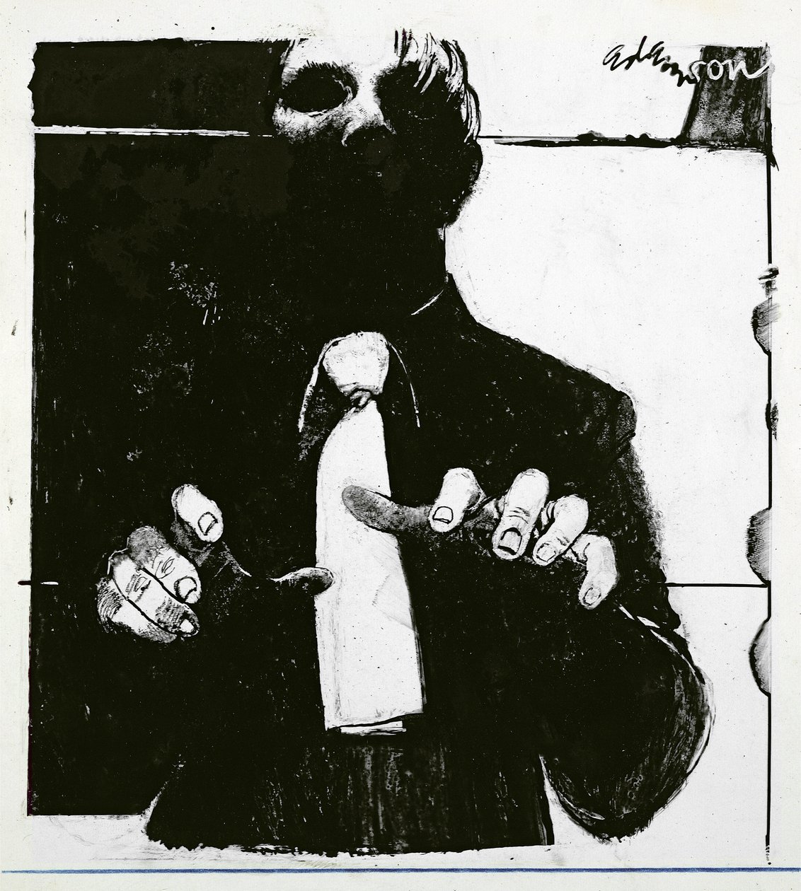 Ilustração para Enfermagem de um Paciente Cego um artigo no Nursing Times, publicado em 30 de outubro de 1975 (tinta em acetato) de George Adamson