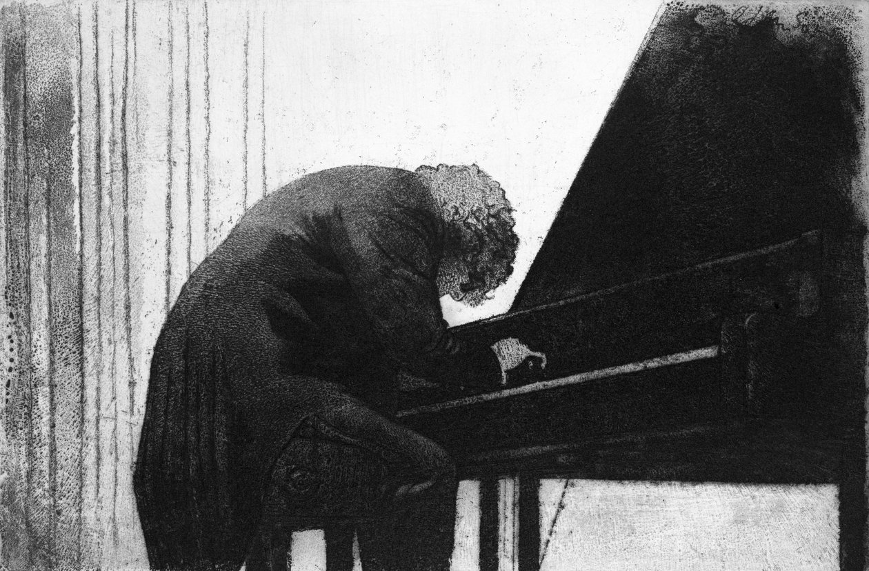 John Ogdon (1937-89) no Piano no Great Hall, Universidade de Exeter, 1979 de George Adamson