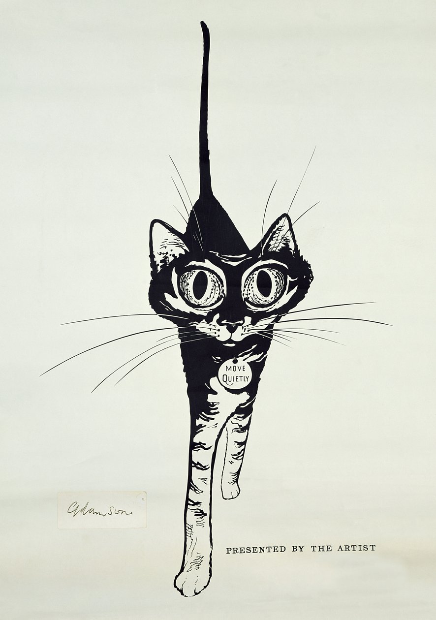 Mova-se tranquilamente, c.1962 (tinta indiana a bordo) de George Adamson