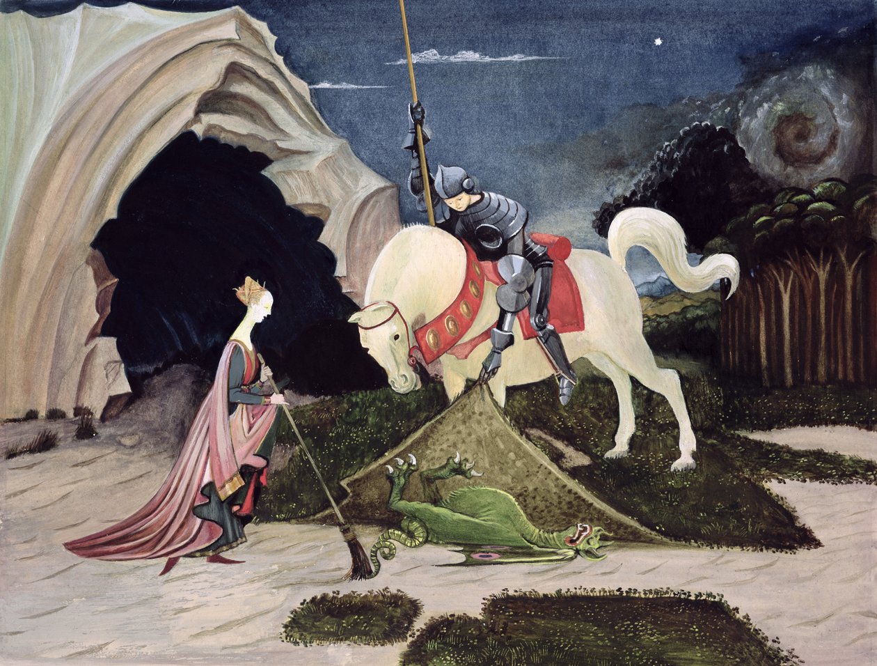 São Jorge e o Dragão, Cinco Minutos Depois (guache a bordo) de George Adamson