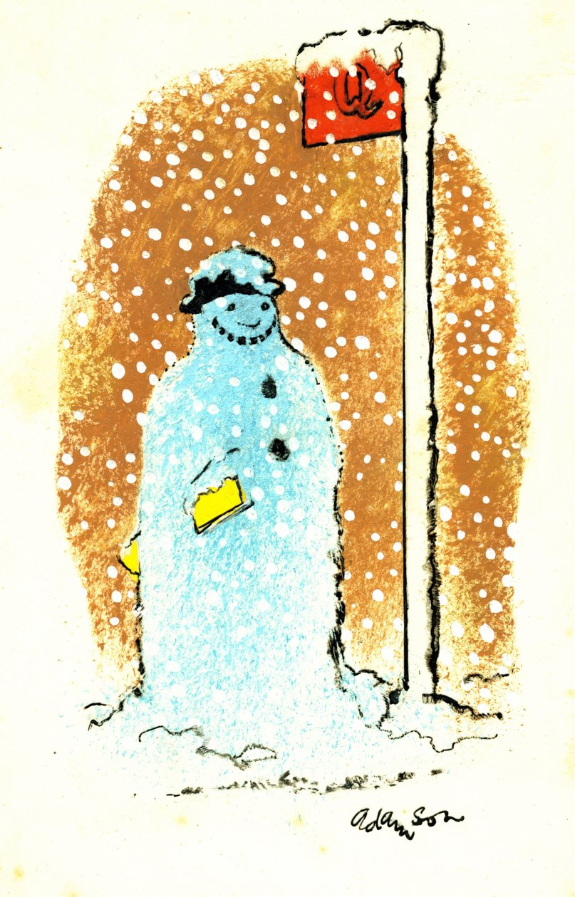 Waiting for the Bus, 1973 (tinta da Índia sobre transparência sobre guache no cartão) de George Adamson