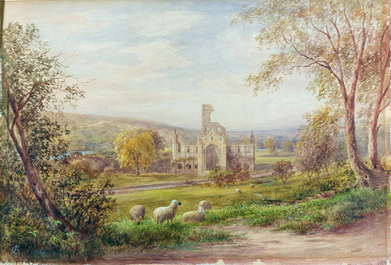Kirkstall Abbey, Leeds (aquarela sobre papel) de George Alexander