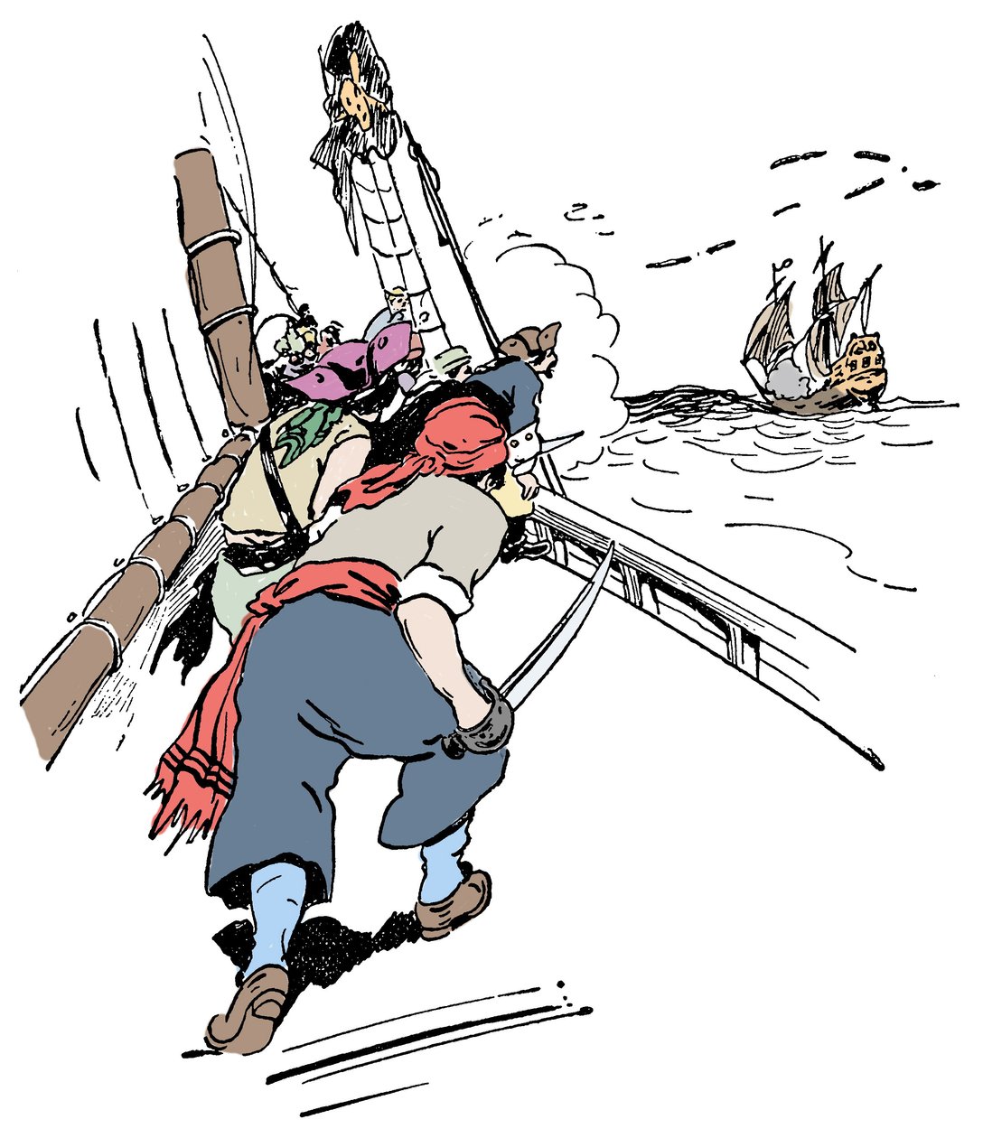 Um navio pirata perseguindo um navio Ilustração do "The boy