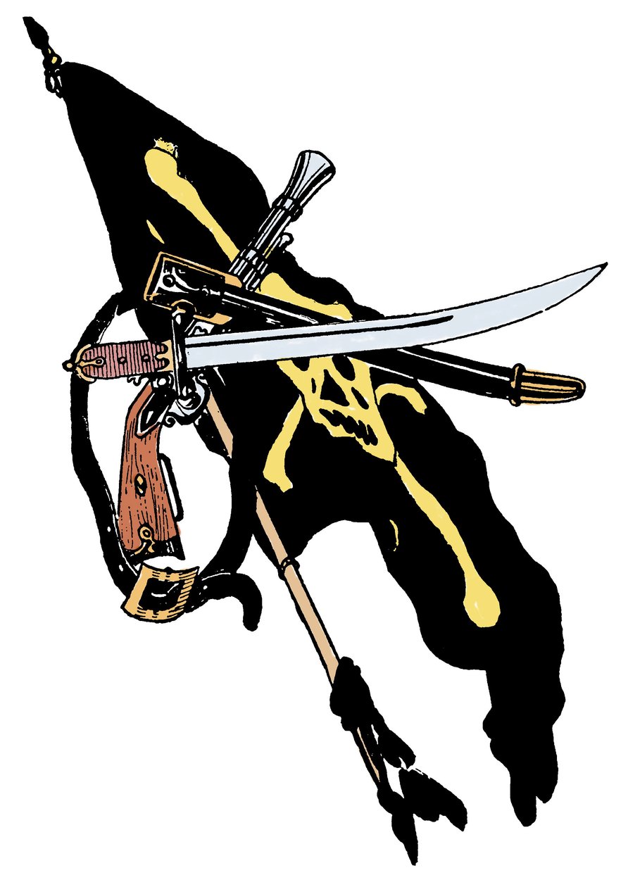 Pavilhão dos Piratas Caveira Decorada, Ilustração Sabres de "The Boy