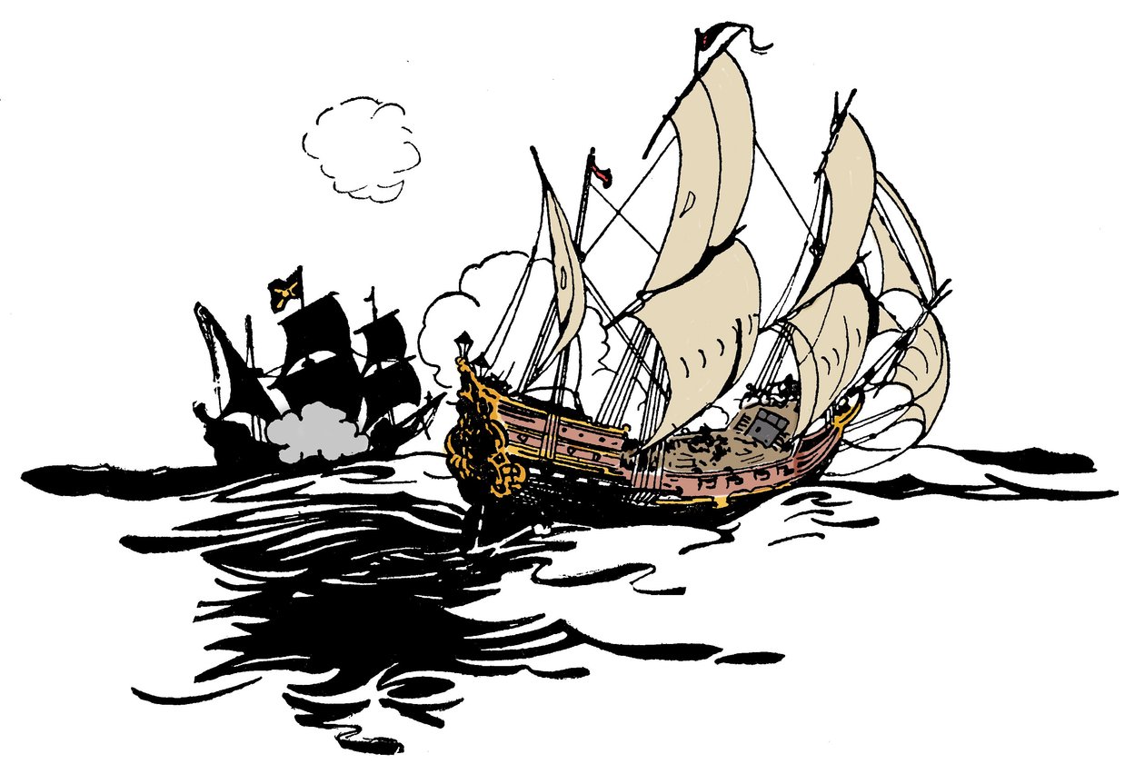 Piratas aproximam-se de um navio Ilustração de "The boy