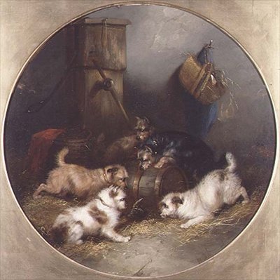 Ratting Terriers em um Celeiro de George Armfield