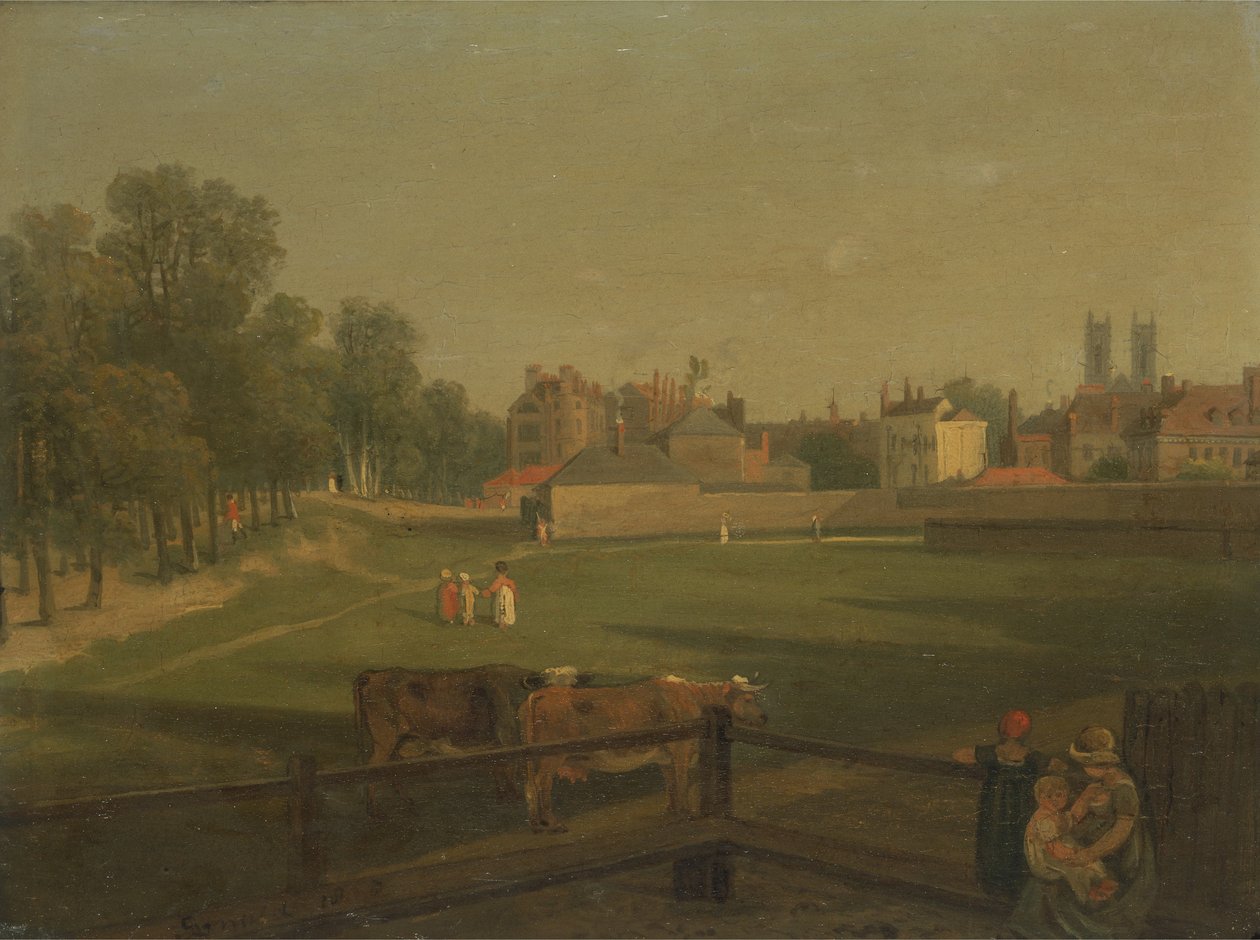 Uma vista ocidental de parte de Westminster e Bird Cage Walk, de Mill House (óleo no painel) de George Arnald