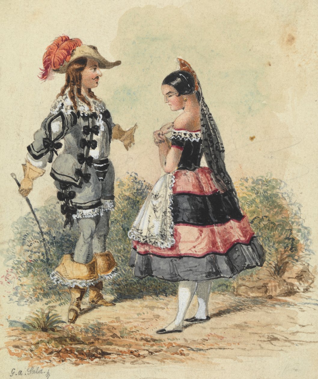 Cavaleiro e criada em traje espanhol de George Augustus Sala