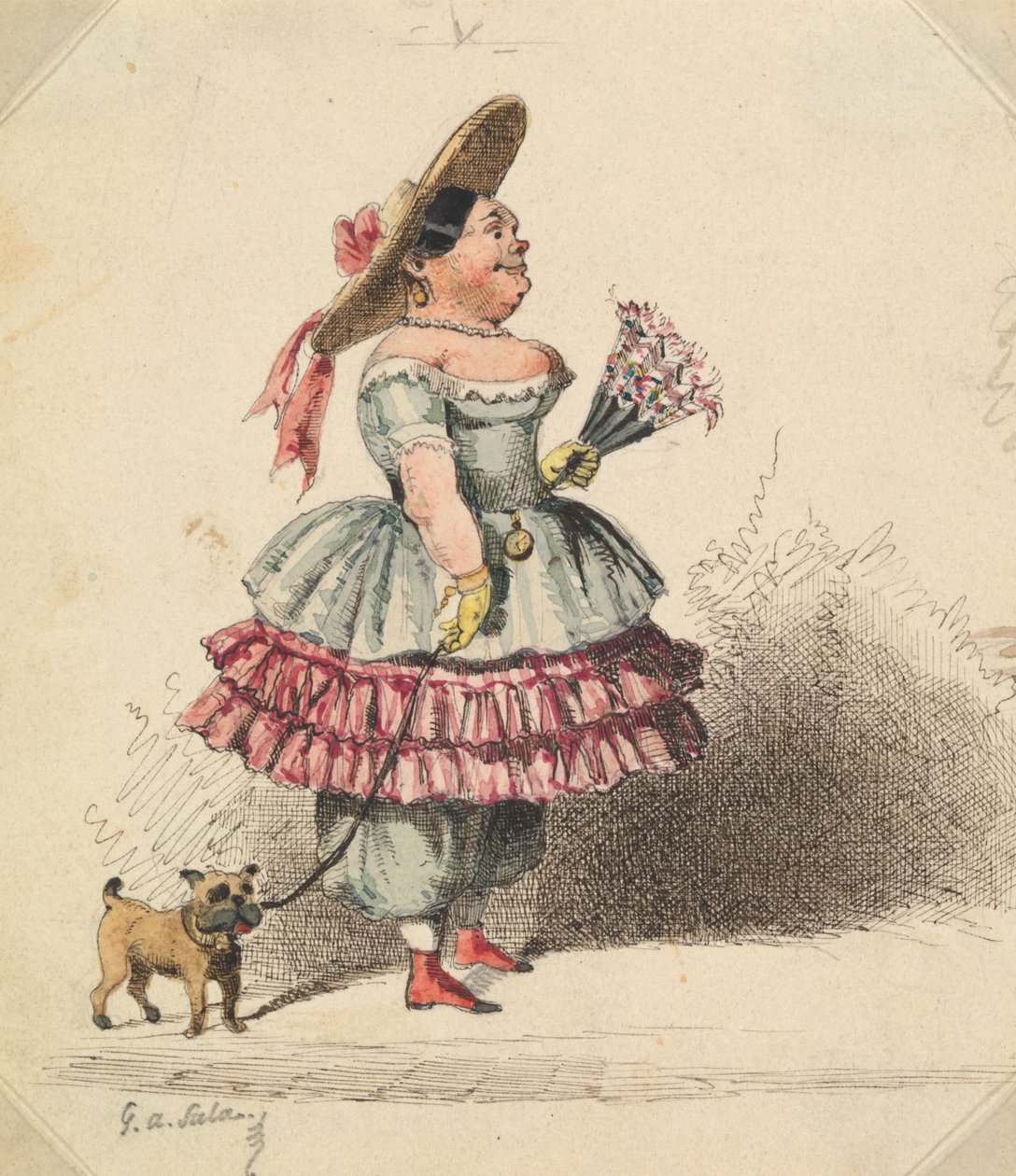 Grotesca donzela com cão de George Augustus Sala