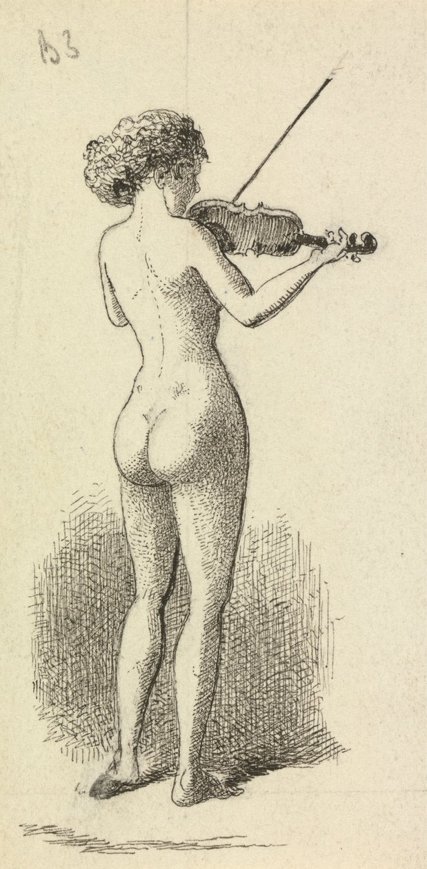 Mulher Nua a tocar Violino de George Augustus Sala