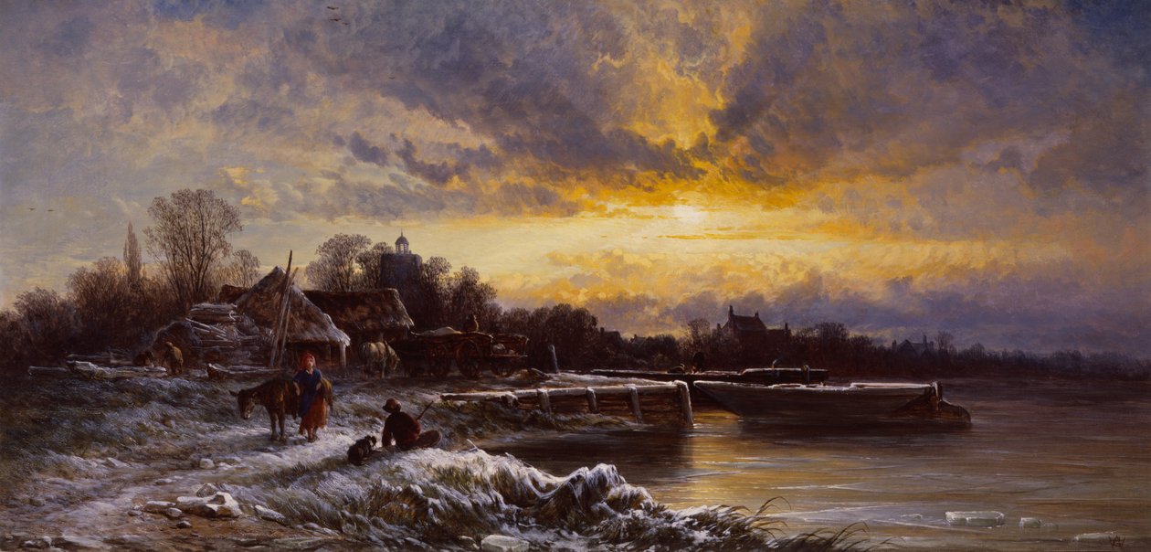 Uma paisagem de inverno, noite (óleo sobre tela) de George Augustus Williams