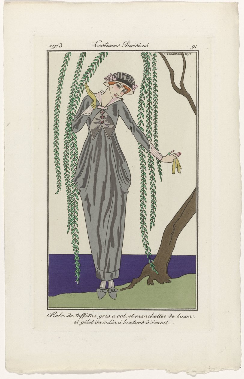 Journal des Dames et des Modes, Costumes Parisiens, 1913, nº 91: Vestido em tafetá (...) de George Barbier