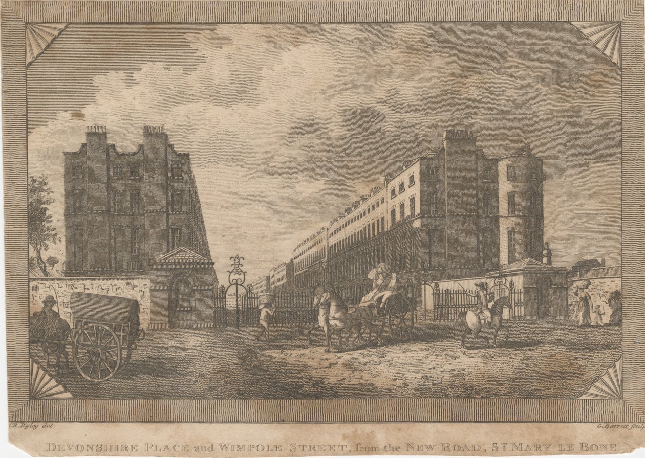 Devonshire Place e Wimpole Street, a partir de New Road, St. Mary Le Bone de George Barret