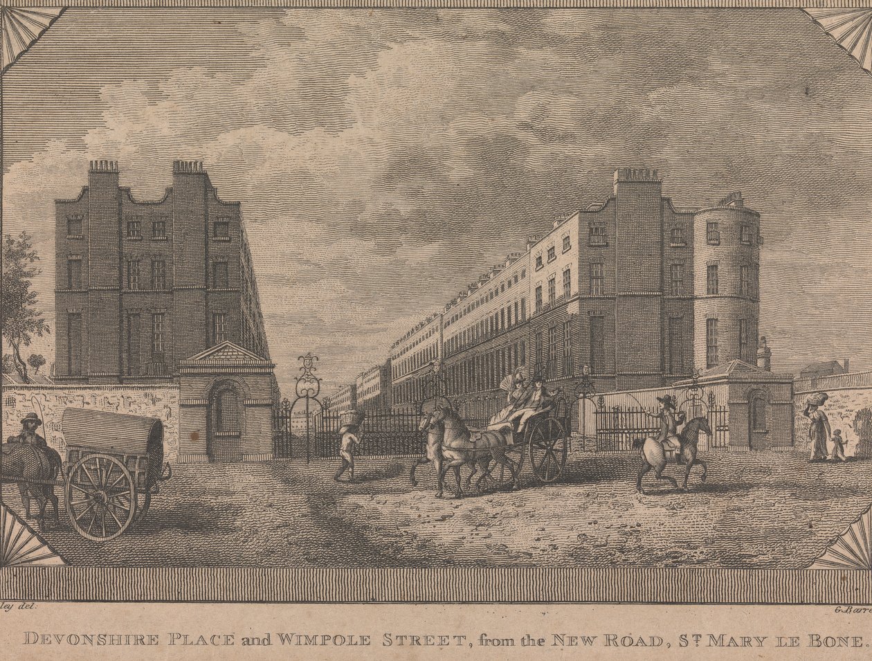 Devonshire Place e Wimpole Street, a partir de New Road, St. Mary le Bone de George Barret
