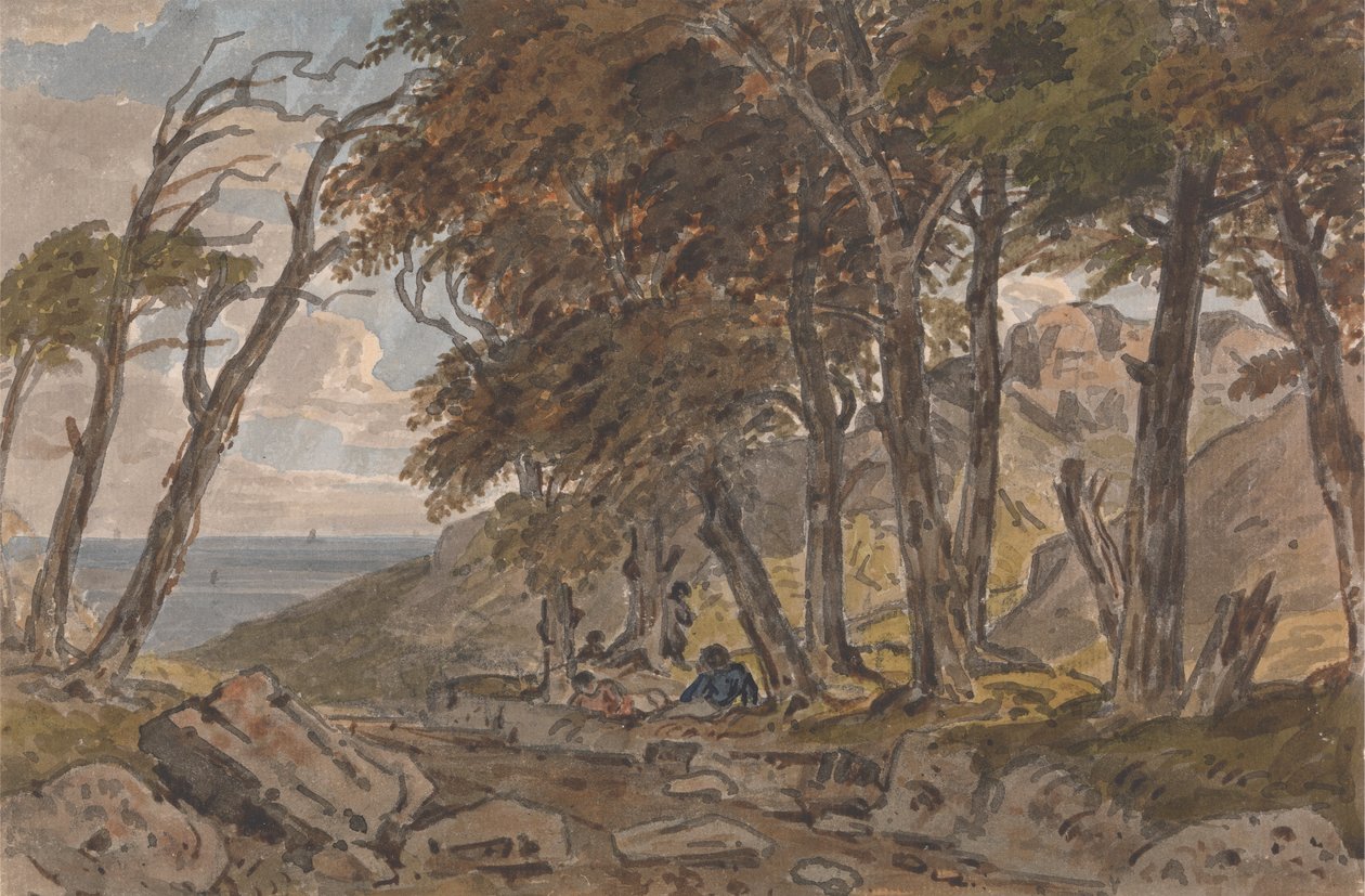 Números na margem de uma faixa arborizada, com o mar à esquerda de George Barret Jr.