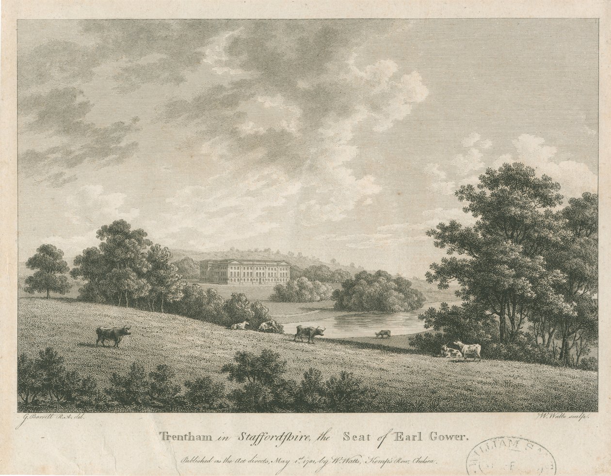 Trentham Hall: gravura, nd [c 1781] (imprimir) de George Barrett