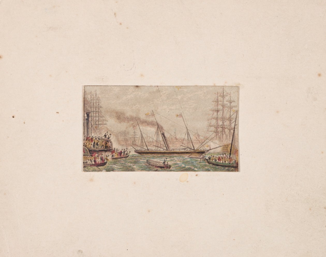 Impressão da caixa de agulhas: A Frota Real na Baía de Kilkenny, 1850. de George Baxter