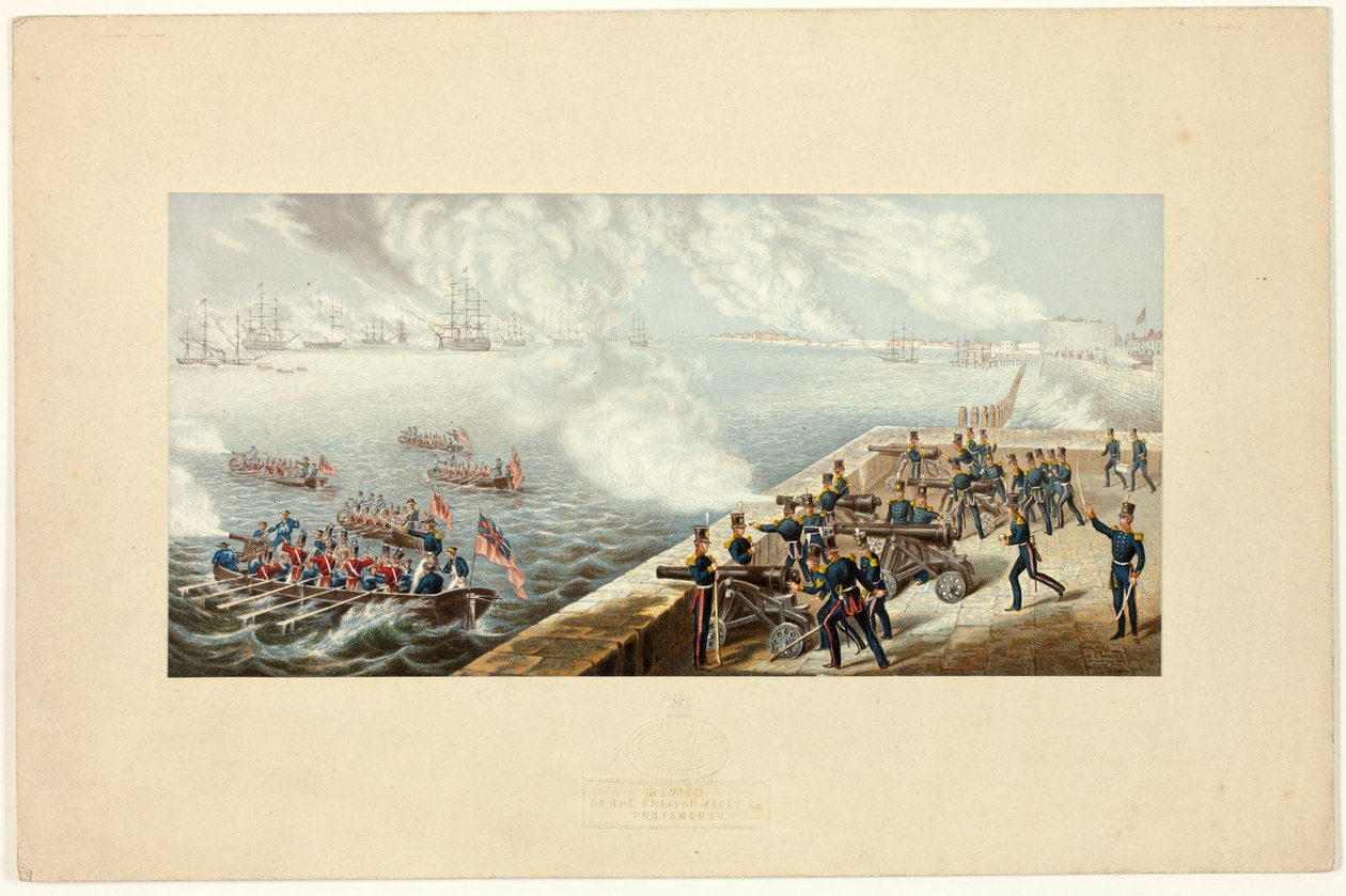 Revista da frota britânica em Portsmouth antes da Guerra da Crimeia de George Baxter