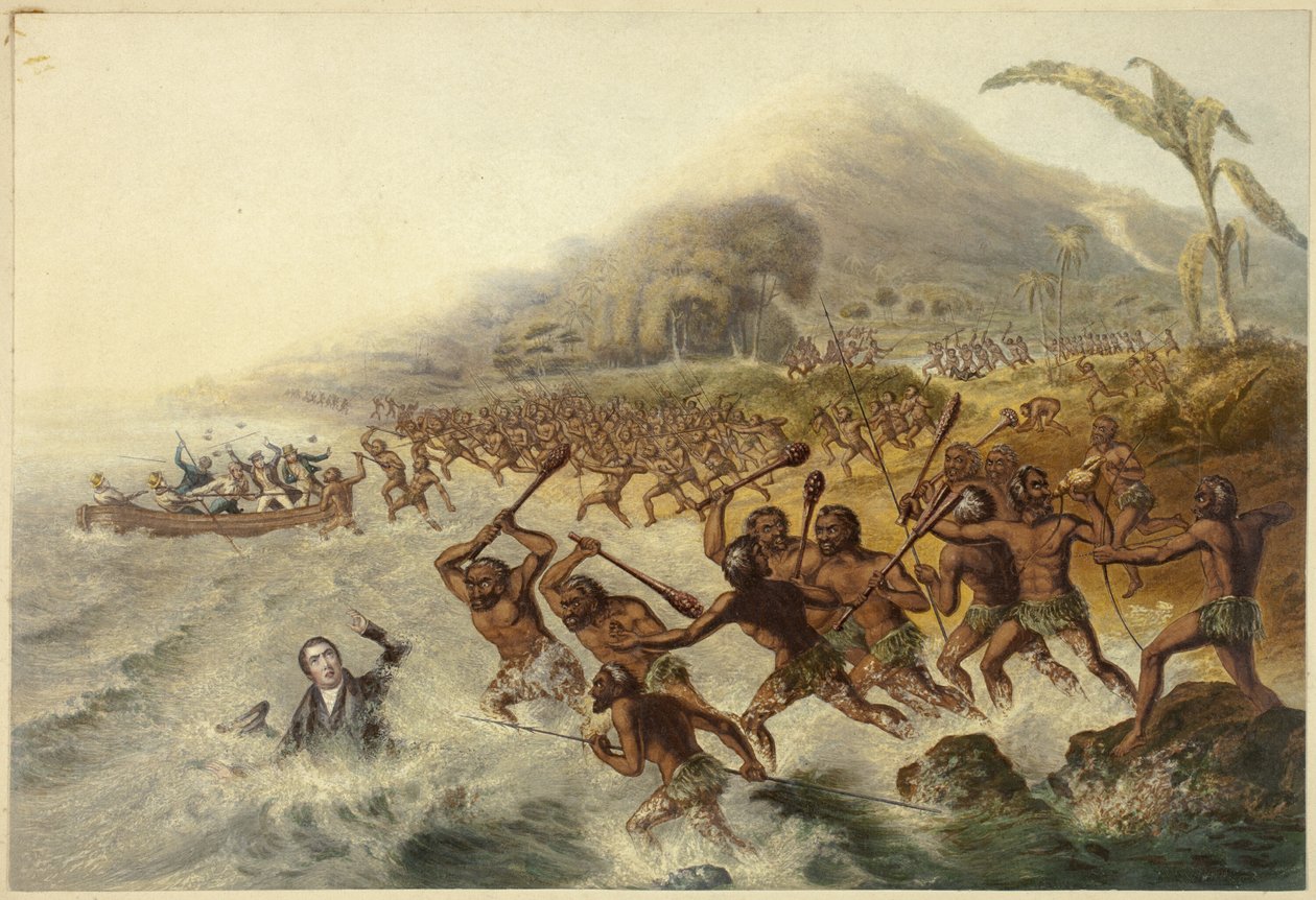 O Massacre do Missionário Lamentado o Rev. J. Williams e o Sr. Harris de George Baxter