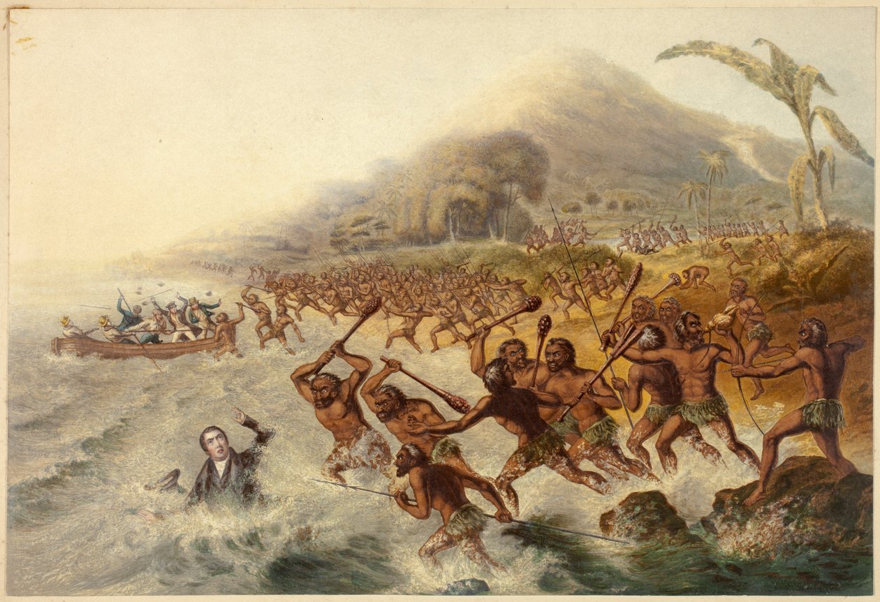 O Massacre do Missionário Lamentado o Rev. J. Williams e o Sr. Harris de George Baxter