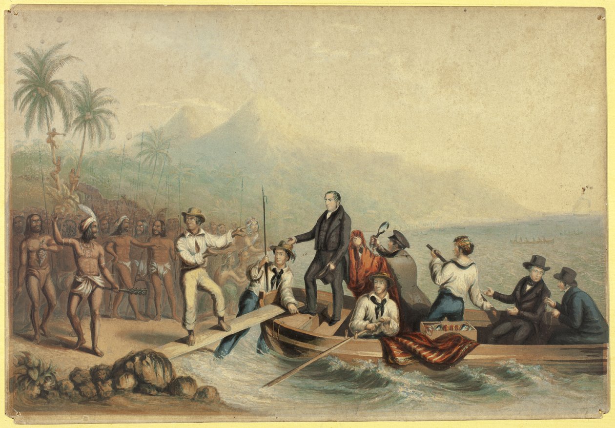 A recepção do Rev. J. Williams, em Tanna nos Mares do Sul, um dia antes de ser massacrado de George Baxter