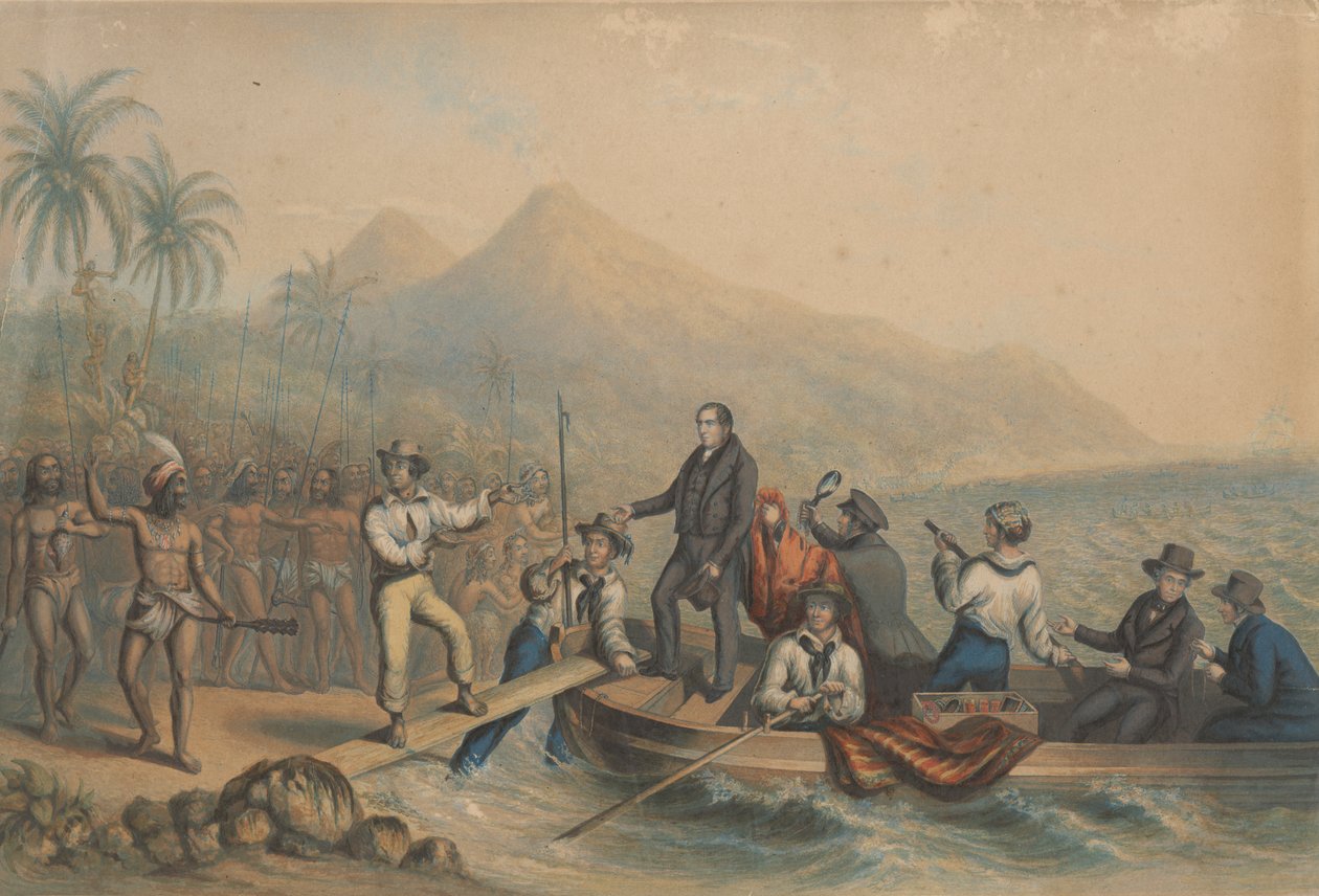 A Recepção do Rev. J. Williams em Tanna, nos Mares do Sul, no dia antes de ser massacrado de George Baxter