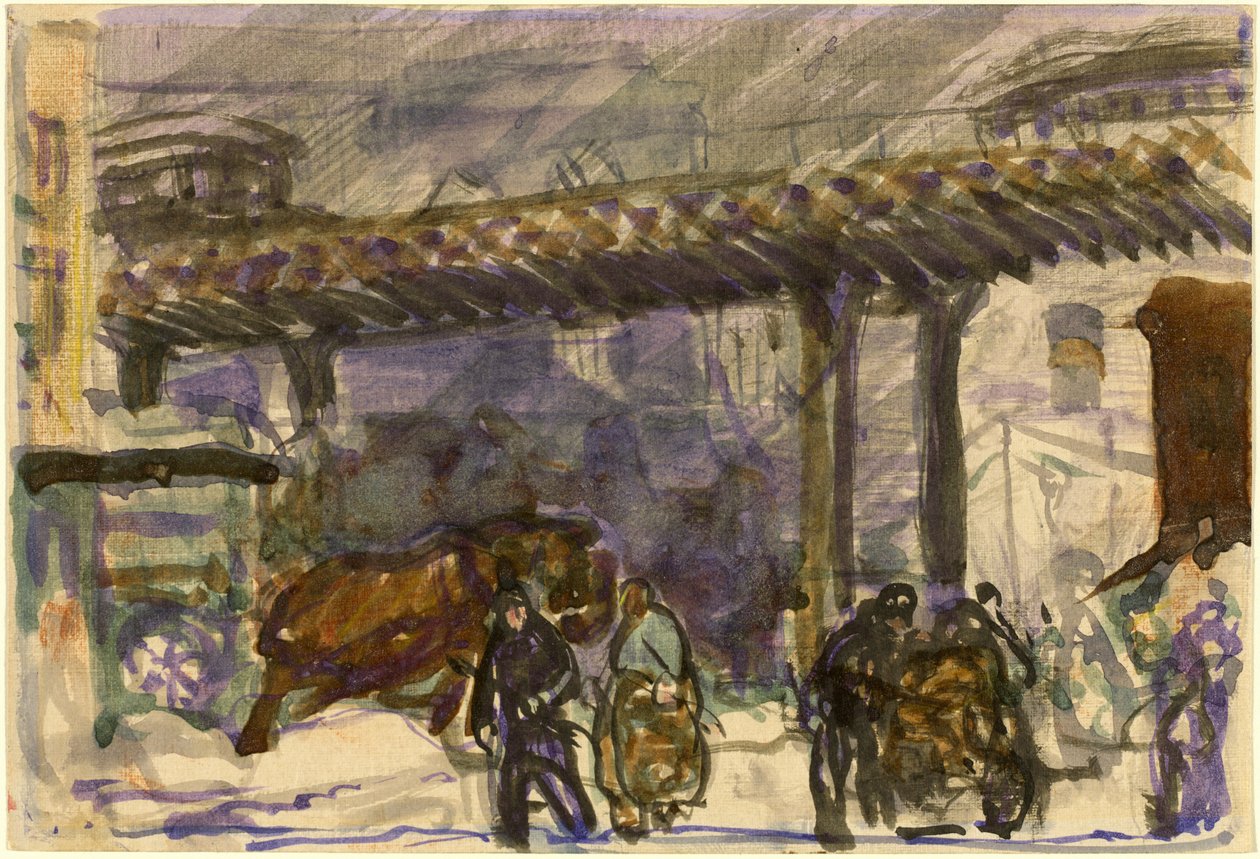 Um dia de inverno - sob a via elevada perto da Ponte de Brooklyn de George Bellows