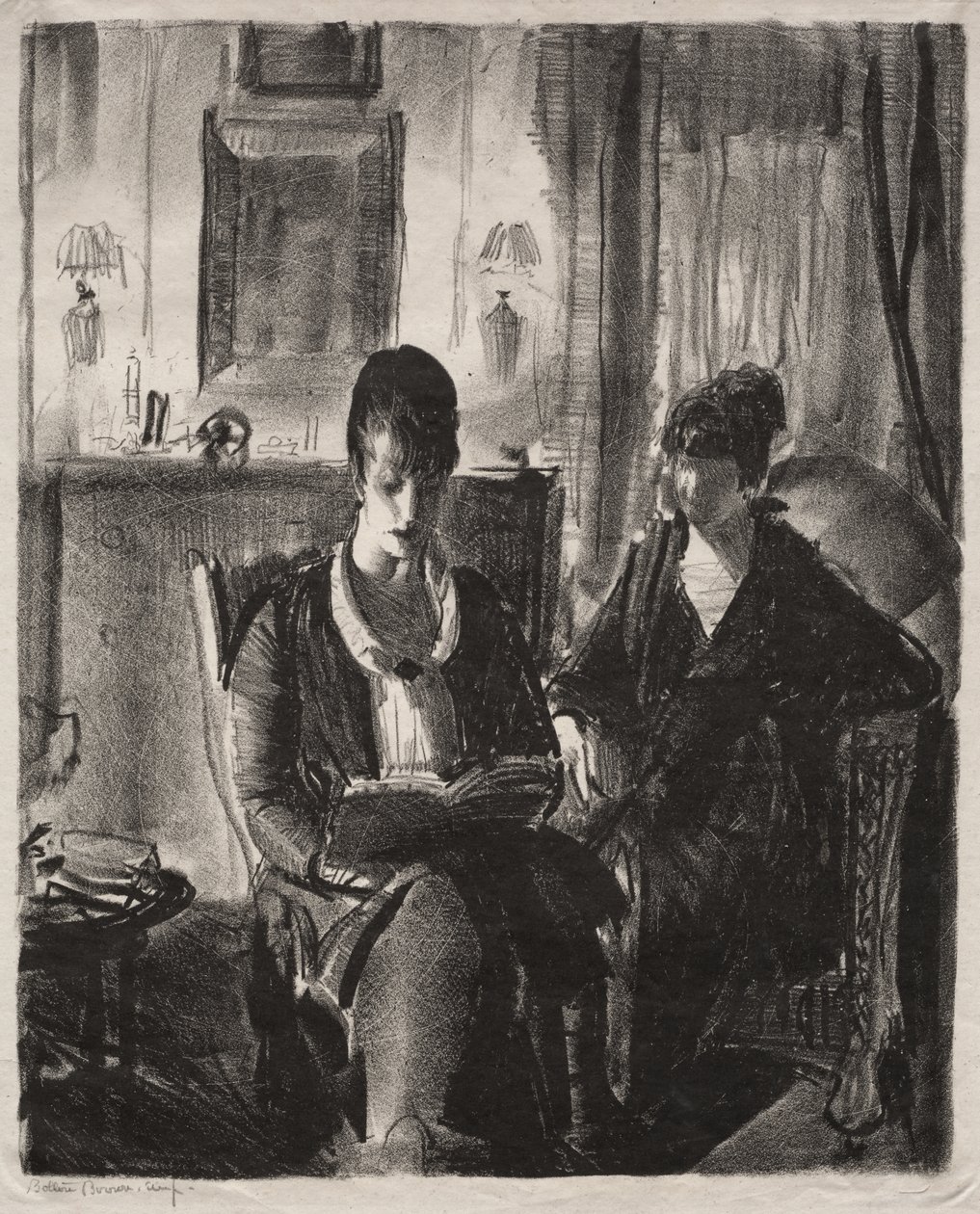 Elsie lê para Emma, primeira pedra de George Bellows