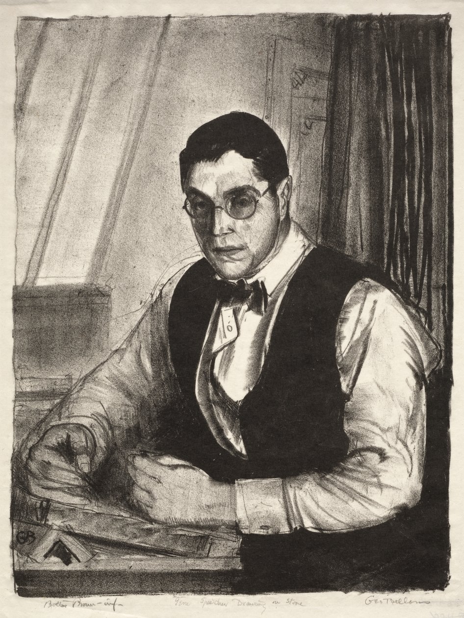 Gene Speicher a desenhar numa pedra de George Bellows