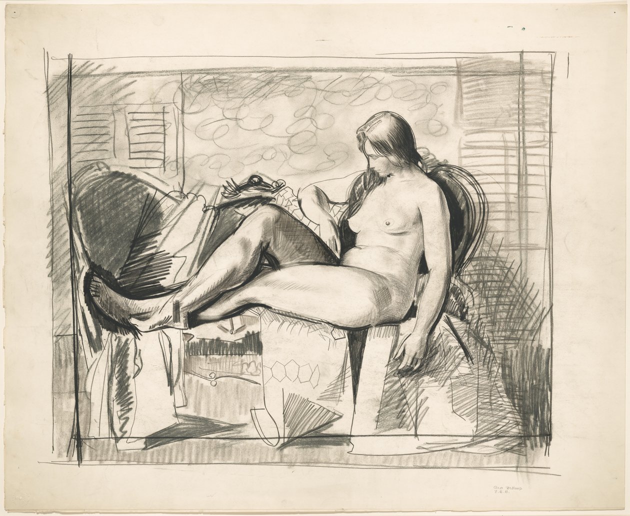 Estudo para «Nu com colcha hexagonal» de George Bellows